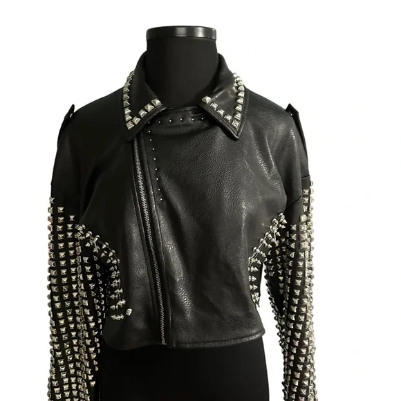 Azalea Wang Essential Moto black studded vegan leather jacket in 1X. NWOT. - Picture 16 of 16